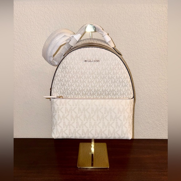 Michael Kors Handbags - Michael Kors Sheila Medium Two-Tone Signature Logo Backpack Gold